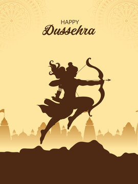 Happy Dussehra Festival Poster with Lord Rama and Traditional Indian Celebration Design