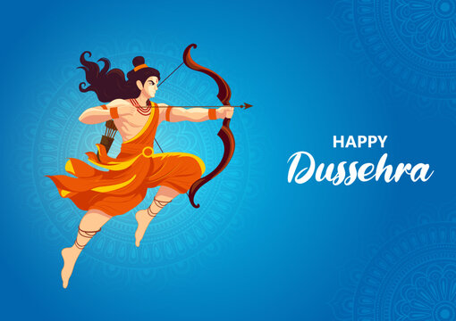 Happy Dussehra Festival Poster with Lord Rama and Traditional Indian Celebration Design