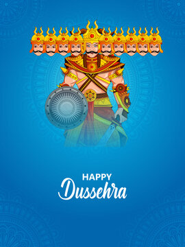 Happy Dussehra Festival Poster with Lord Rama and Traditional Indian Celebration Design