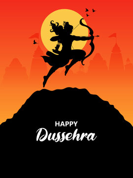 Happy Dussehra Festival Poster with Lord Rama and Traditional Indian Celebration Design