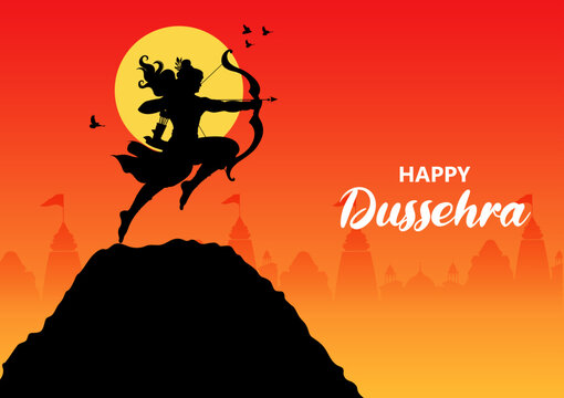 Happy Dussehra Festival Poster with Lord Rama and Traditional Indian Celebration Design