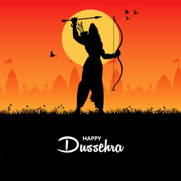 Happy Dussehra Festival Poster with Lord Rama and Traditional Indian Celebration Design