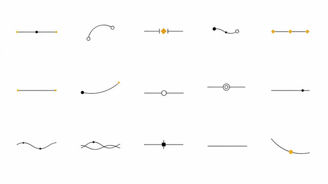 Collection of minimalist text dividers and decorative line with small gold and black circular accents