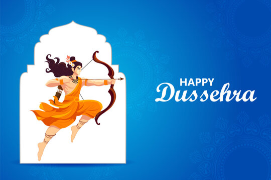 Happy Dussehra Festival Poster with Lord Rama and Traditional Indian Celebration Design