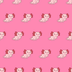 Obraz premium Seamless Pattern Featuring a Cute Axolotl Animal Icon Design on Pink Background