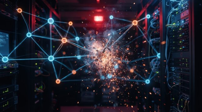 Abstract digital network data visualization hologram.