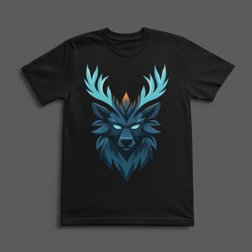 Wolf Head Design On Black T-Shirt