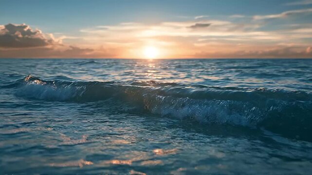golden sunset ocean waves water reflection background