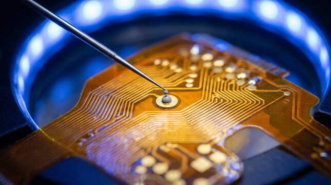 Electronic Test Needle Micro-Probe Contacting Gold Pad on Flexible PCB