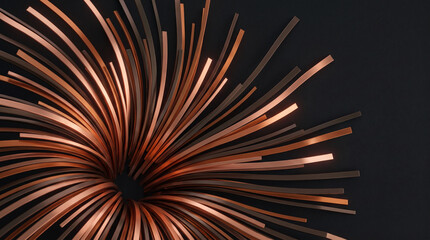 Fototapeta premium Copper Spiral Burst Light Strips on Dark Background