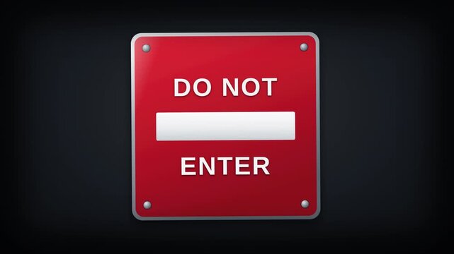 Square Red Do Not Enter Road Sign with Metallic Screws on Dark Background. Vector Warning Board, Restricted Access, Security Notice, and Prohibition Concept.