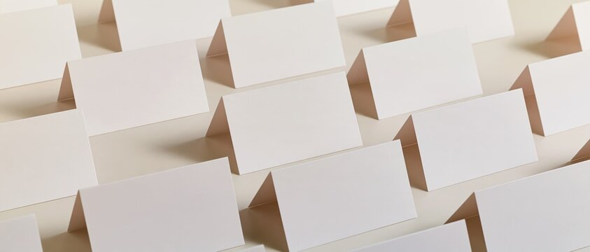 Blank place cards arranged for an event, ready for names and seating arrangements