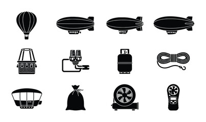 Airship and Hot Air Balloon Icons, Vector Set: Vintage Aviation & Transport Graphics © Nahid Rana