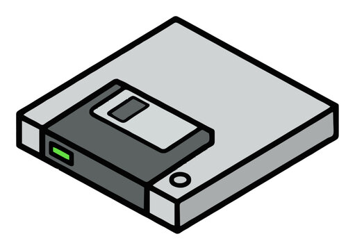 Retro floppy disk drive isometric vector illustratio.... Generative AI