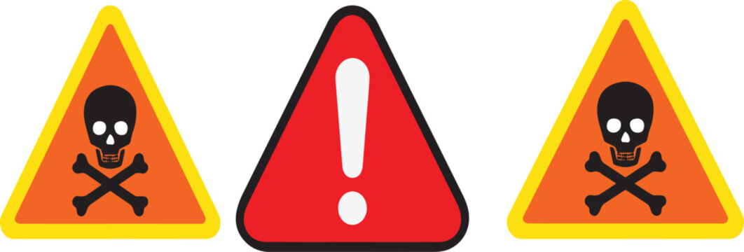 fire warning sign Warning triangle icon set illustration, red yellow and black exclamation caution signs for hazard alert, safety notice, risk prevention, emergency symbol. Warning and alert icon coll