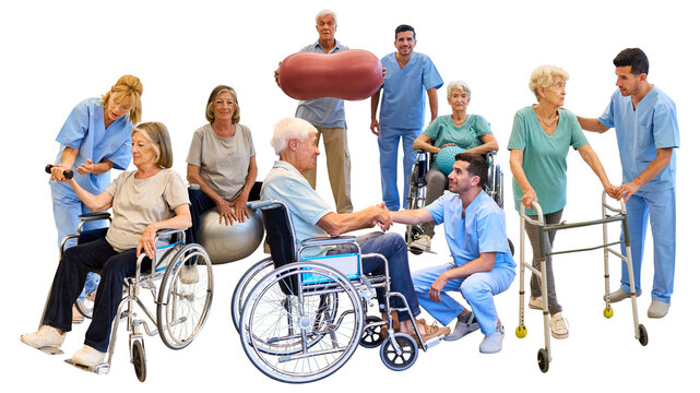 Collage aus Menschen im Alter bei Reha und Physiotherapie mit Therapeuten