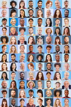 Vertikale Collage vieler Erwachsener verschiedener Generationen