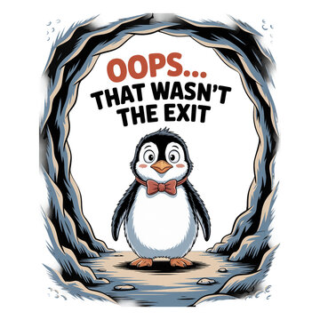 Oops That Wasn't the Exit Funny Penguin Christmas Illustration