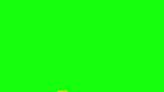 Animated yellow folder icon opening with white document on green screen background.