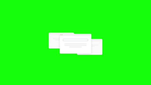 Green screen animation of digital document windows stacking together.