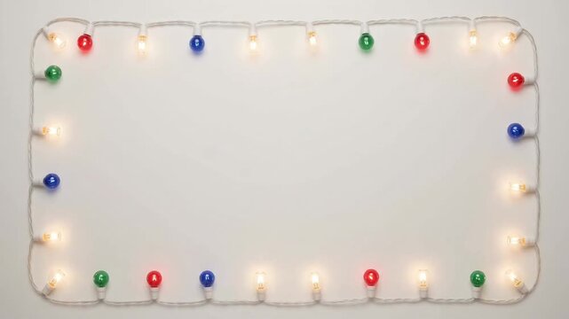 Colorful Christmas string lights flashing as holiday frame