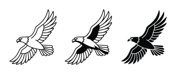 Obraz premium Eagle Vector Icons, Silhouette and Outline, Bird of Prey Flying, Freedom Symbol
