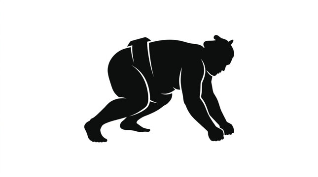 Black silhouette of a sumo wrestler in crouching position