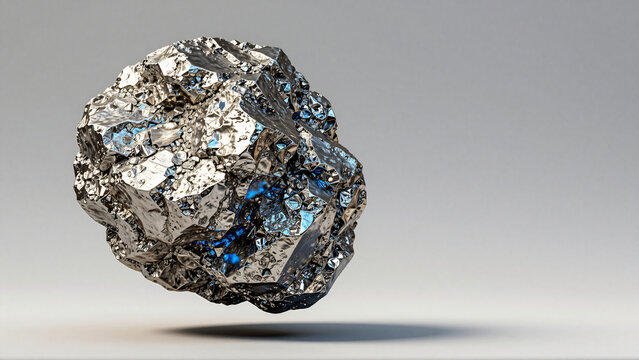 Metallic ore nugget floating with realistic shadow on light background