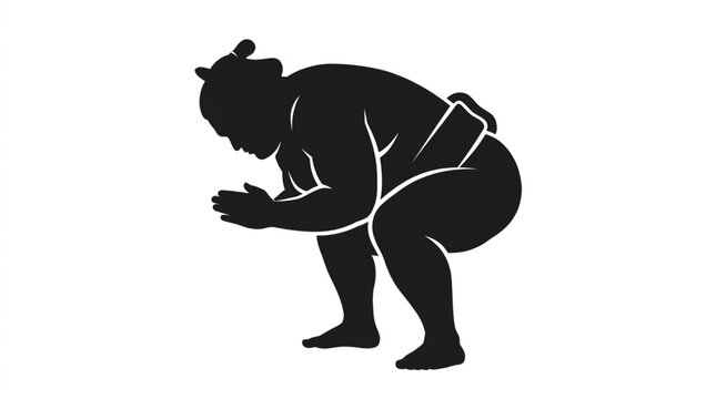 Black and white silhouette of a sumo wrestler ready to fight