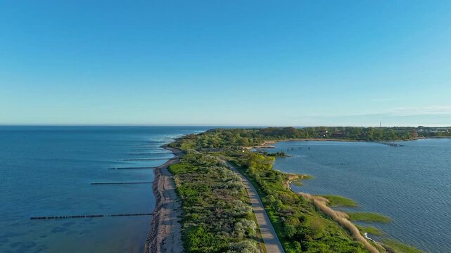Hyperlapse - Aerial view of scenery over Germany's largest island R&uuml;gen in the Baltic Sea 