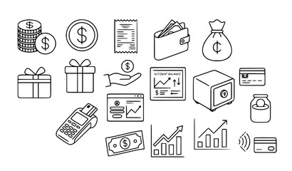 Fototapeta premium Minimal Banking Finance and Digital Payment Thin Outline Icon Collection