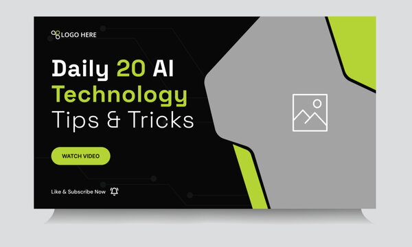Daily technology tips and tricks video thumbnail banner design, Neon Cyberpunk YouTube Thumbnail Template