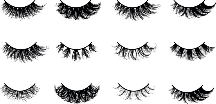 Set of false eyelashes and eye makeup icons, beauty symbols, cosmetic graphics, and lash vector illustration