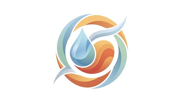 Abstract circular logo design featuring a stylized water drop and swirling elements.