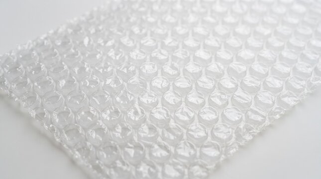 Close up of clear bubble wrap packaging material with air pockets for protection and cushioning during shipping