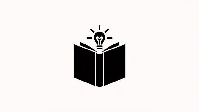A minimalist logo design featuring a black book icon with an illuminated lightbulb representing creative knowledge and ideas
