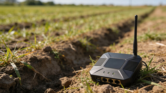 IoT sensor installed in a field monitoring soil conditions for smart farming