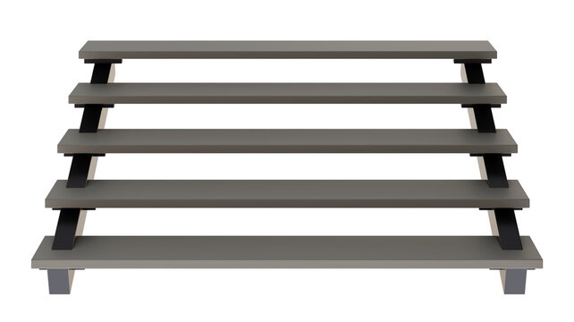 The staircase is isolated on a clear background. Stairs 3D render. Front view