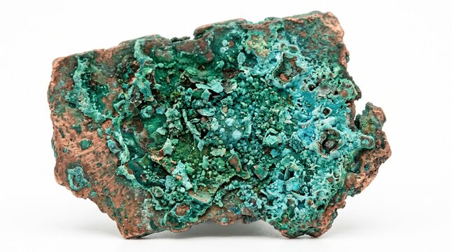 Close up of a rough copper ore specimen with vibrant green malachite and blue azurite mineral formations