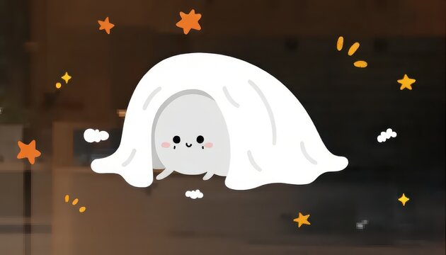 Little shy ghost hiding vector