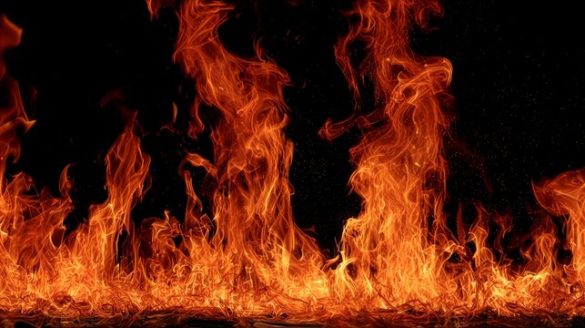 Fire flames on black background