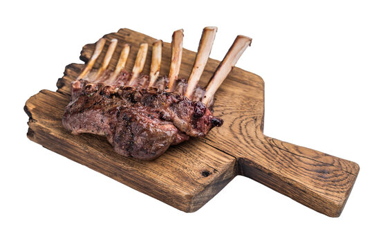 Grilled Rack of lamb, mutton meat chop steaks isolated on white backgrounds