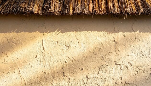 Rustic Japanese traditional mud plaster wall background with straw texture