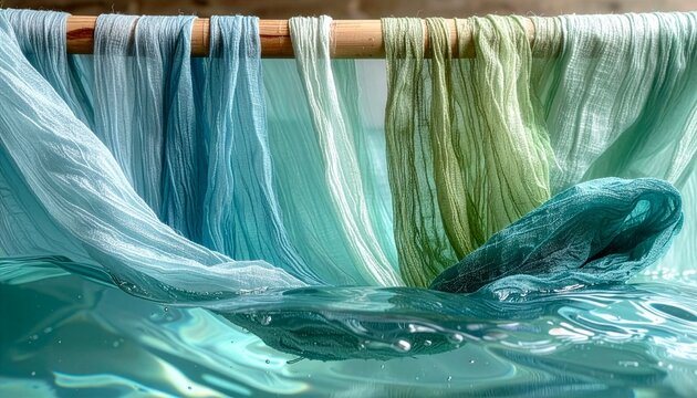 Artistic abstract background of Japanese traditional linen washing in water