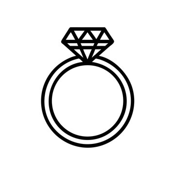 Diamond engagement ring line icon, jewelry and love symbol for wedding, proposal and luxury concept, outline vector design