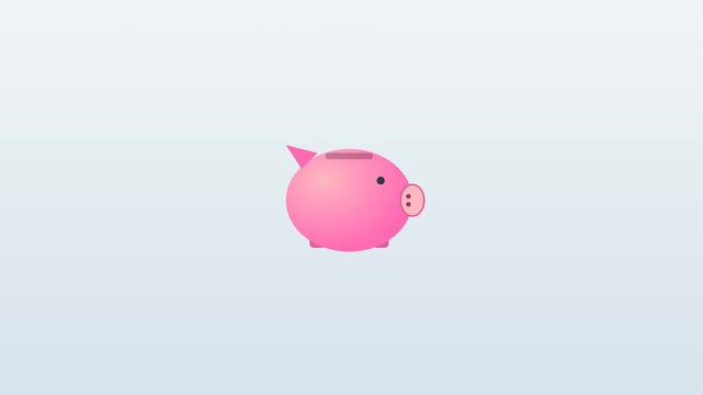 Animation of coins falling into a piggy bank and trophy celebration for financial goal achievement