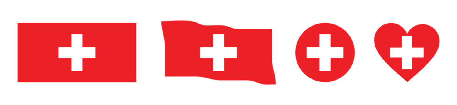 Swiss Flag Icon Set in Various Shapes