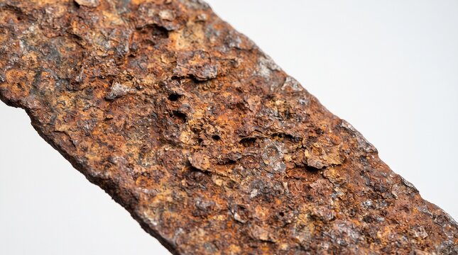 Close up macro shot of heavily rusted metal surface with textured corrosion and pitted details