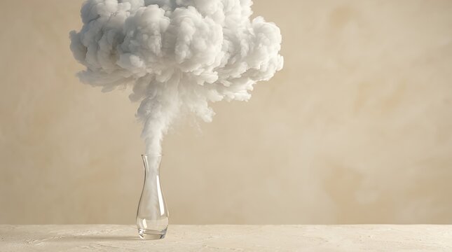 ガラス花瓶から立ち上る白い雲
