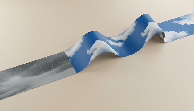 雲と天候変化を描いた波打つ空のリボン